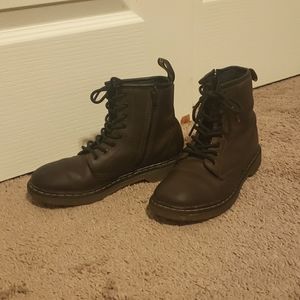 brown leather Dr. Marten boots